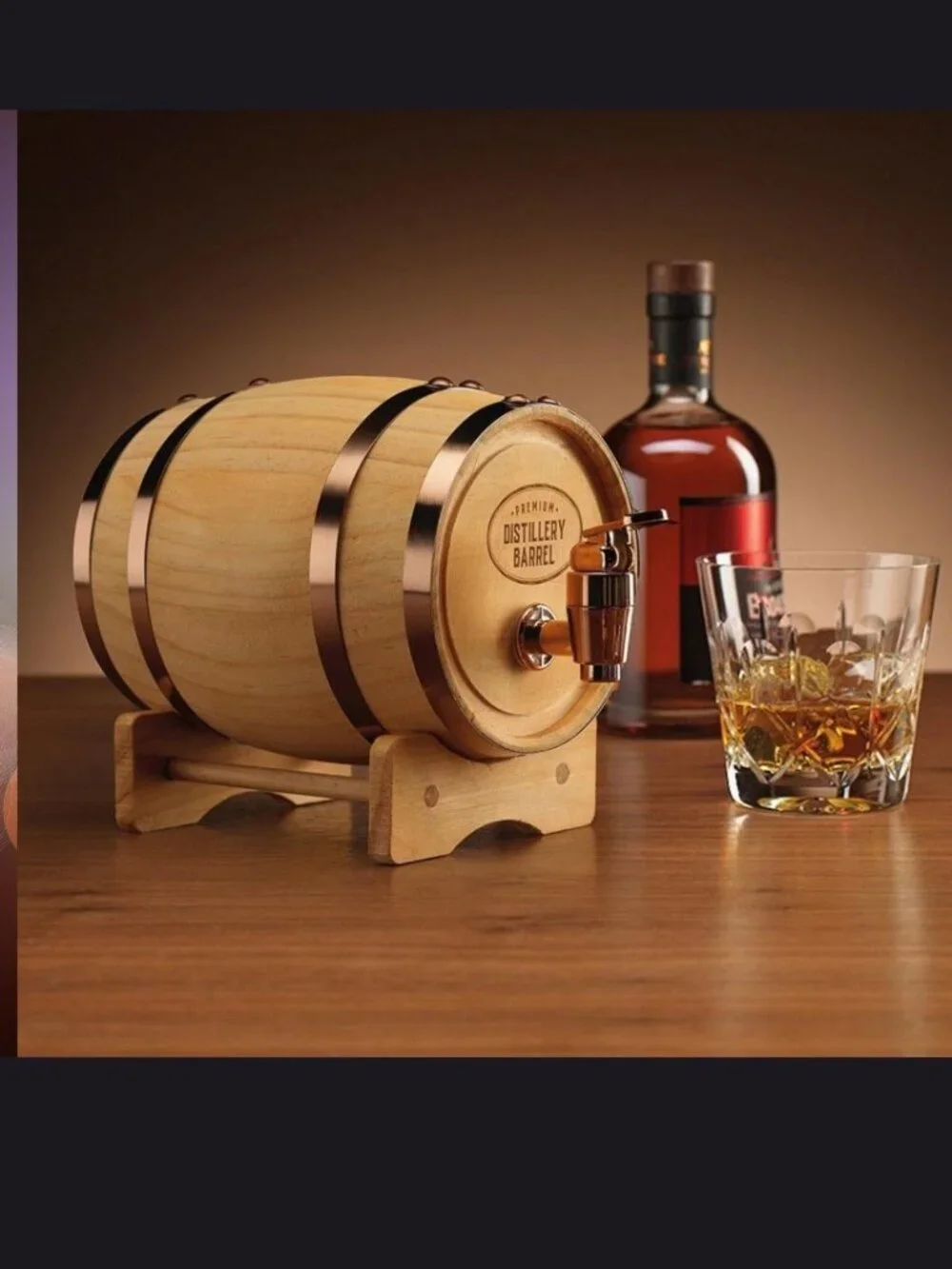 Refinery Wood Whiskey Barrel Serving Drink Dispenser New In Box